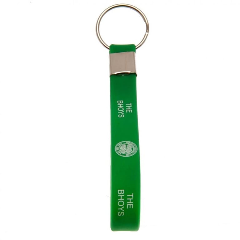 Celtic FC Silicone Keyring - Vibrant Green Crest and Bhoys Design Keychain with Silver Metal Band