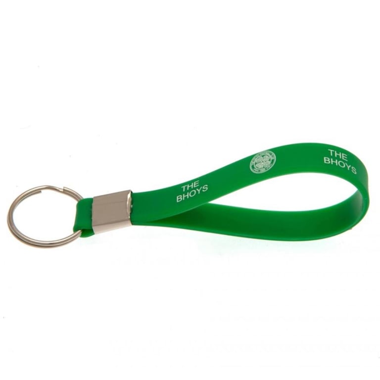 Celtic FC Silicone Keyring - Vibrant Green Crest and Bhoys Design Keychain with Silver Metal Band