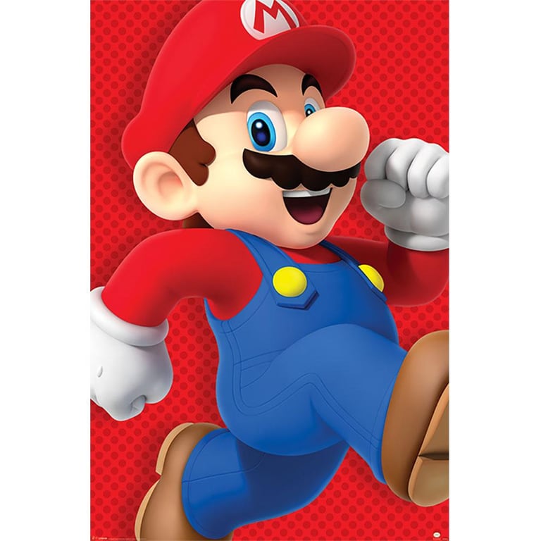 High Resolution Super Mario Maxi Poster - 150gsm Gloss Red Background Home Decor Artwork