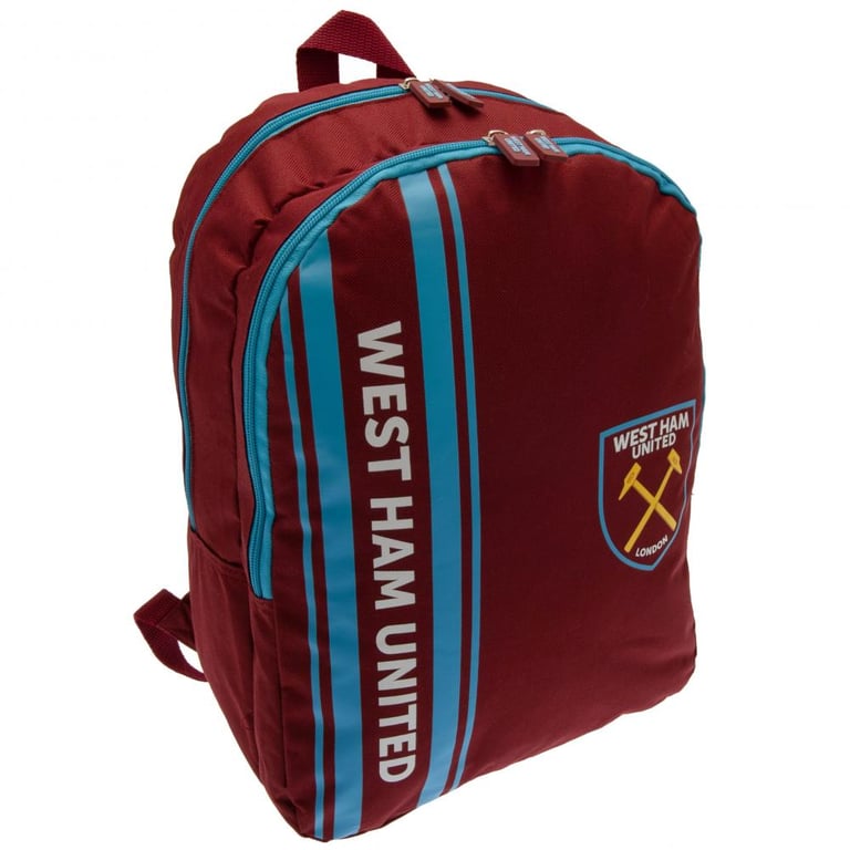 West Ham United FC Stripe Adjustable Backpack with Club Crest and Padded Straps