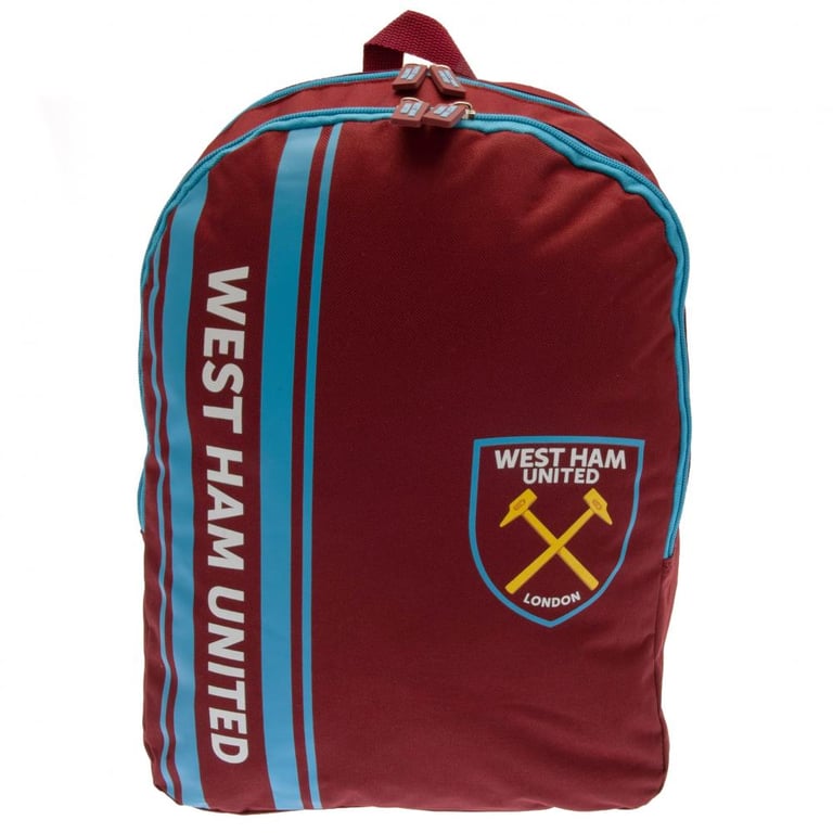 West Ham United FC Stripe Adjustable Backpack with Club Crest and Padded Straps