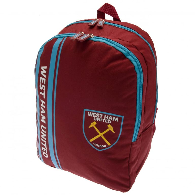 West Ham United FC Stripe Adjustable Backpack with Club Crest and Padded Straps