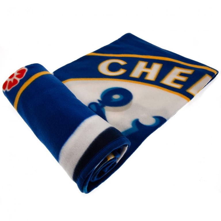 Chelsea FC Royal Blue Full Colour Crest Fleece Blanket - Soft & Warm 100 Polyester