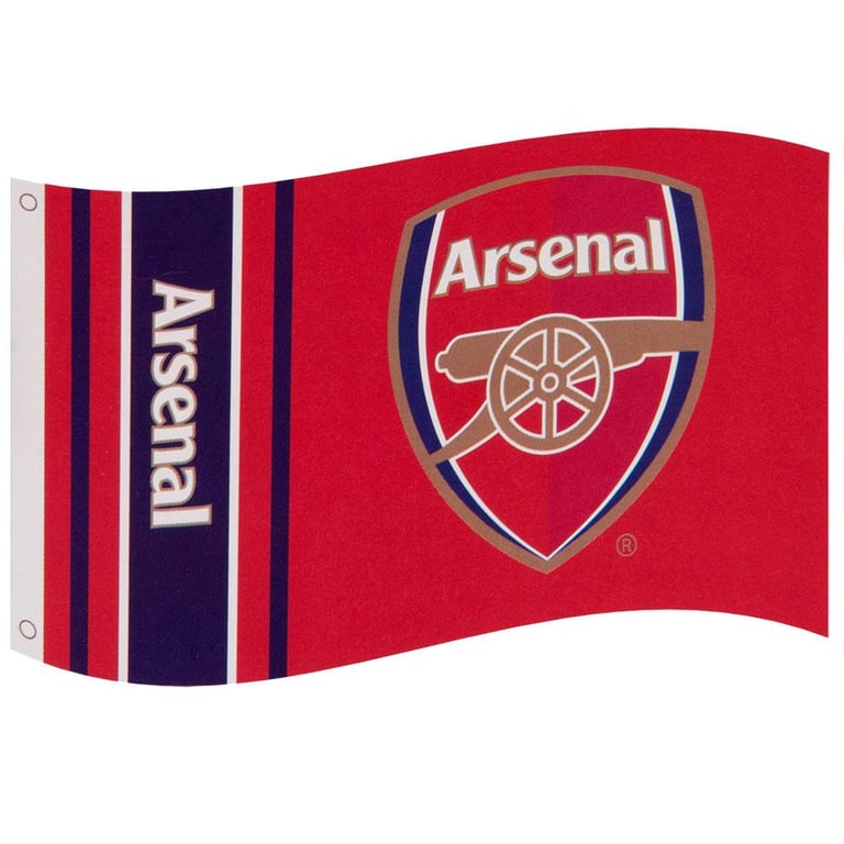 Arsenal FC 100 Polyester Wordmark Flag with Gunners Crest and Navy Stripe Design