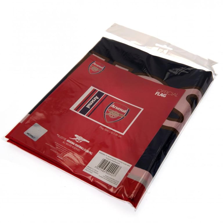 Arsenal FC 100 Polyester Wordmark Flag with Gunners Crest and Navy Stripe Design