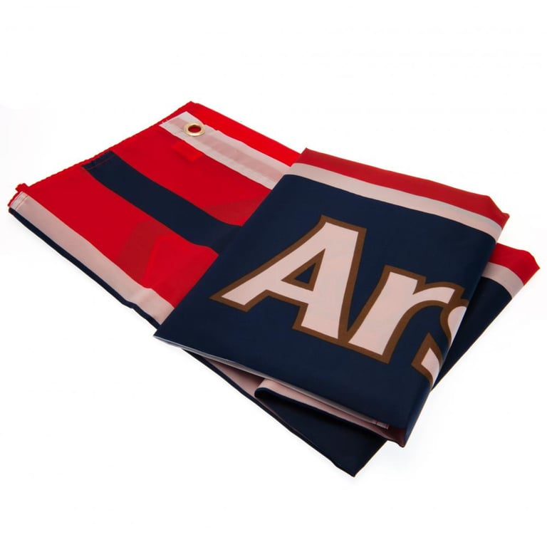 Arsenal FC 100 Polyester Wordmark Flag with Gunners Crest and Navy Stripe Design