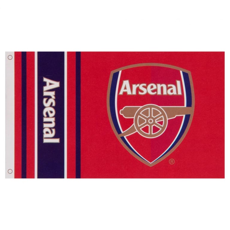 Arsenal FC 100 Polyester Wordmark Flag with Gunners Crest and Navy Stripe Design
