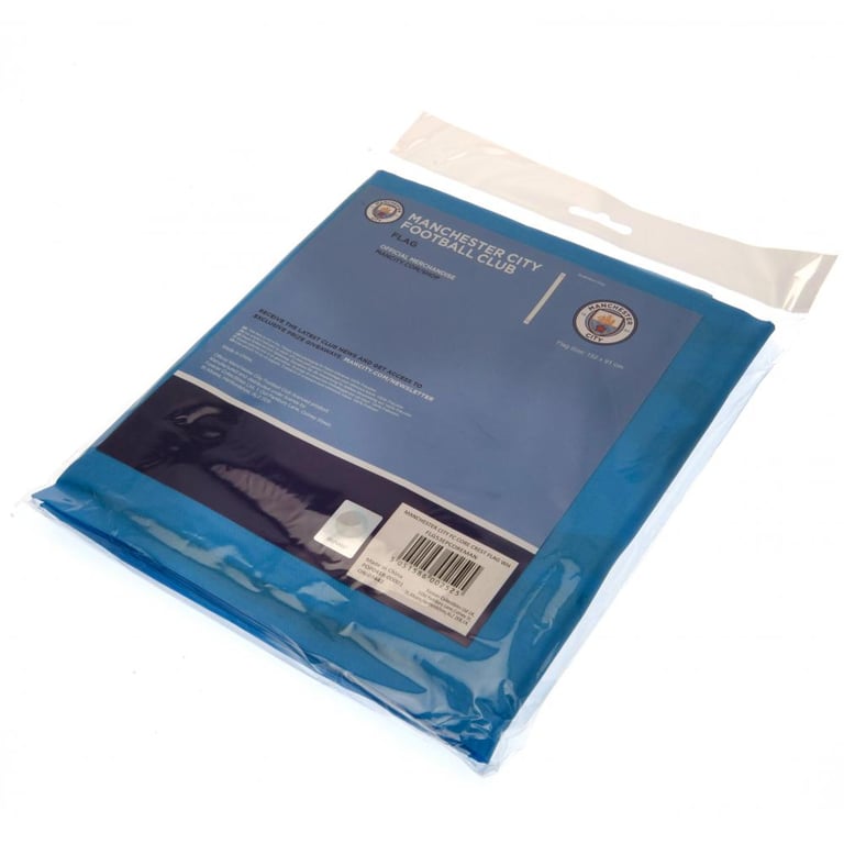 Manchester City FC 100 Polyester Supporters Flag with Full Colour Crest and Sky Blue Background