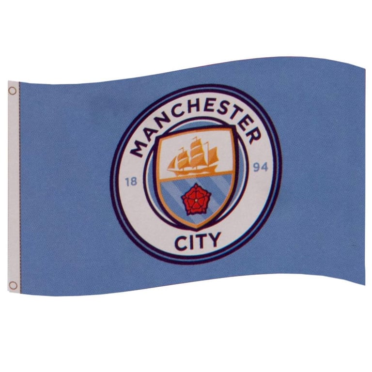 Manchester City FC 100 Polyester Supporters Flag with Full Colour Crest and Sky Blue Background