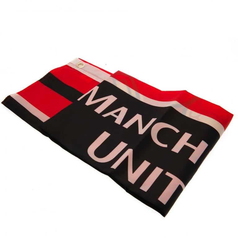 Manchester United FC Wordmark Flag - Large 100 Polyester Supporters Flag with Red Wordmark and Black Stripe Design