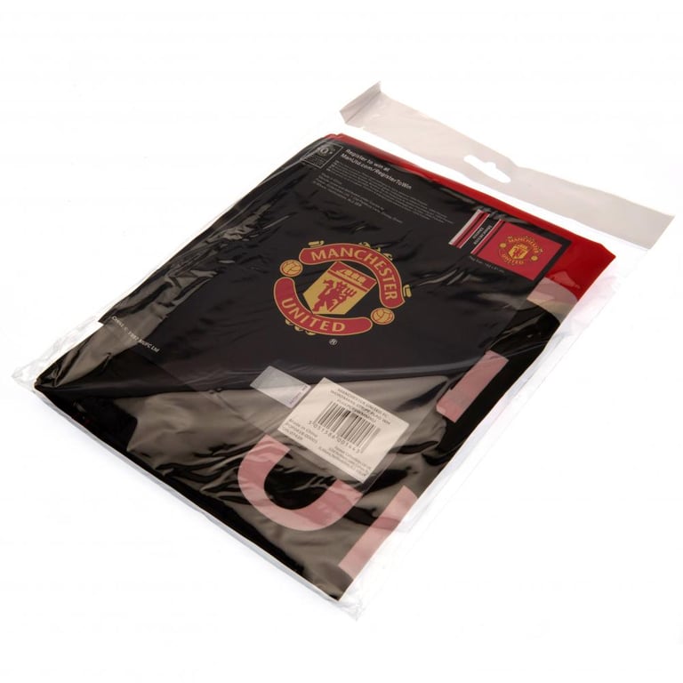 Manchester United FC Wordmark Flag - Large 100 Polyester Supporters Flag with Red Wordmark and Black Stripe Design