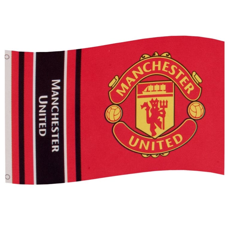 Manchester United FC Wordmark Flag - Large 100 Polyester Supporters Flag with Red Wordmark and Black Stripe Design