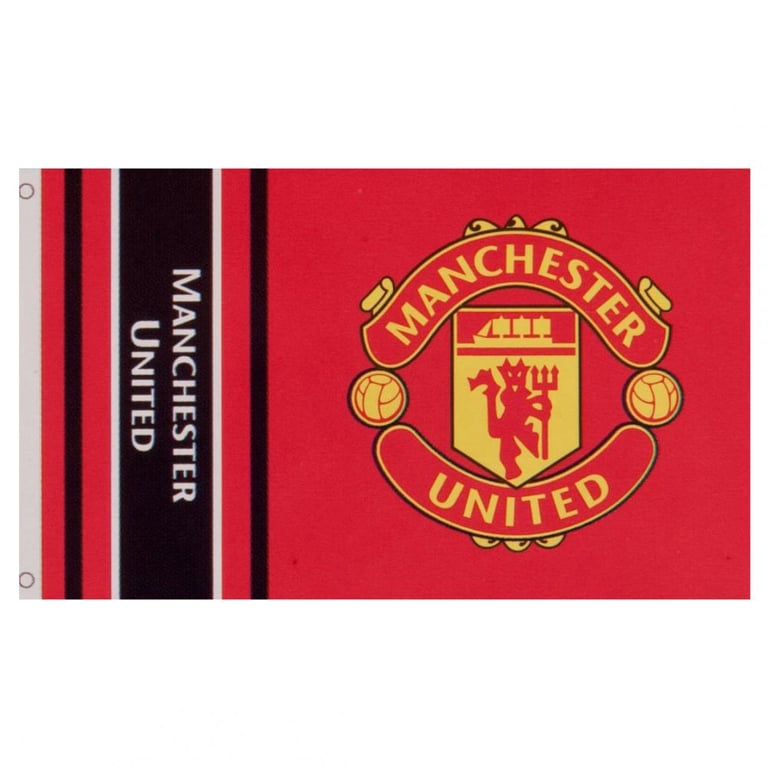 Manchester United FC Wordmark Flag - Large 100 Polyester Supporters Flag with Red Wordmark and Black Stripe Design