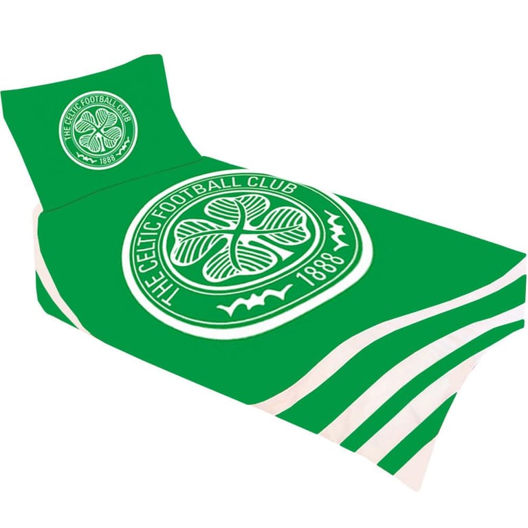 Celtic FC Pulse Single Duvet Set - Reversible Polyester Cotton Design with Multi Crest Pillowcase and Club Crest Centre