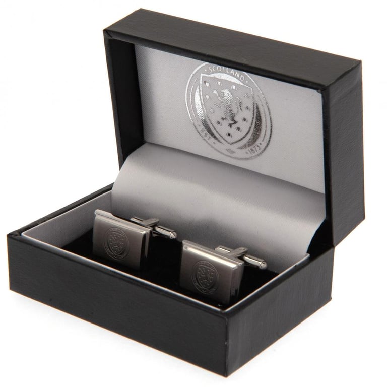 Scottish FA Engraved Stainless Steel Cufflinks with Brushed Satin Finish and Bullet Back Fixing