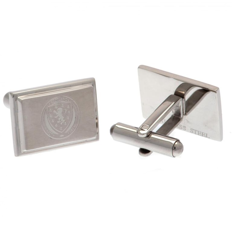 Scottish FA Engraved Stainless Steel Cufflinks with Brushed Satin Finish and Bullet Back Fixing