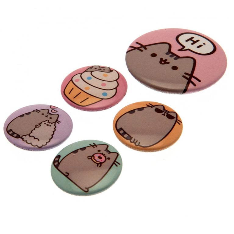 Pusheen Hi Button Badge Set - Fashionable School Badges with Safety Pin Fixing