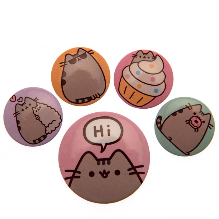 Pusheen Hi Button Badge Set - Fashionable School Badges with Safety Pin Fixing