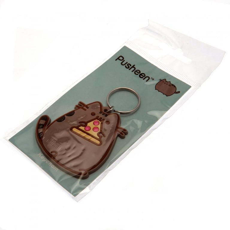 Pusheen Pizza PVC Keyring - Durable Colorful Keychain with Chain and Split Ring