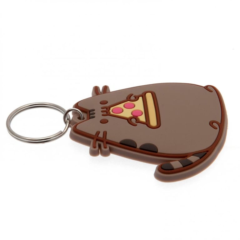 Pusheen Pizza PVC Keyring - Durable Colorful Keychain with Chain and Split Ring