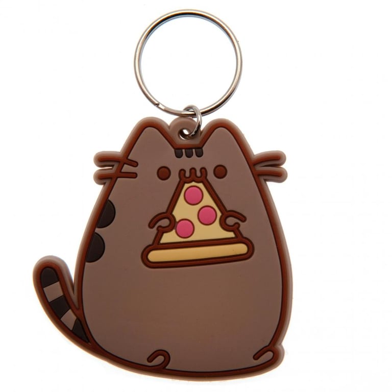 Pusheen Pizza PVC Keyring - Durable Colorful Keychain with Chain and Split Ring