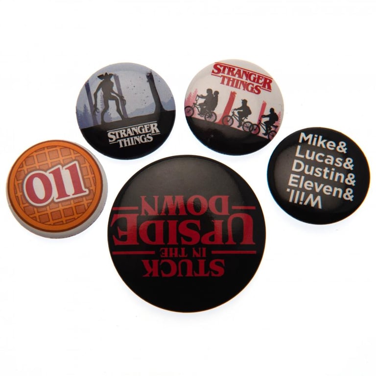 Stranger Things Vintage Badge Set - Retro Safety Pin Badges for School Bags and Clothing