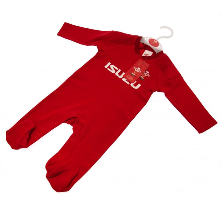 Wales Rugby 9/12 Months Cotton Sleepsuit - Red Home Kit Design with Embroidered Crest