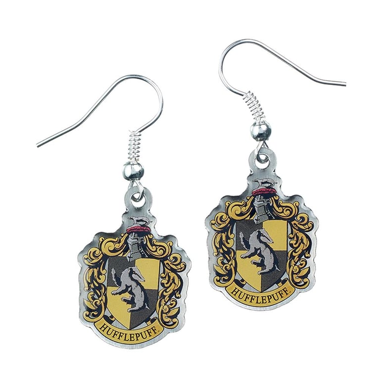 Harry Potter Silver Plated Hufflepuff Crest Earrings - Official Hogwarts House Jewelry