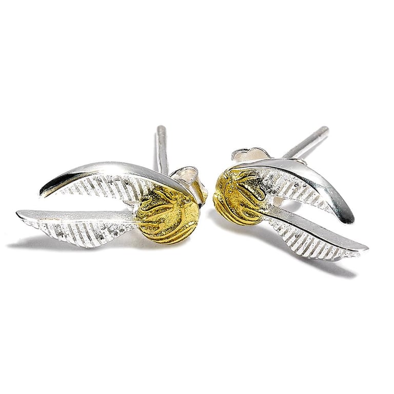 Harry Potter Golden Snitch Silver Plated Stud Earrings - Quidditch Inspired Jewelry