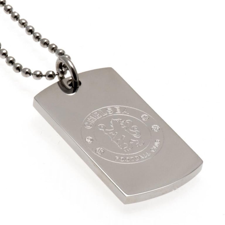Chelsea FC Engraved Stainless Steel Dog Tag with Ball Chain and Official Crest