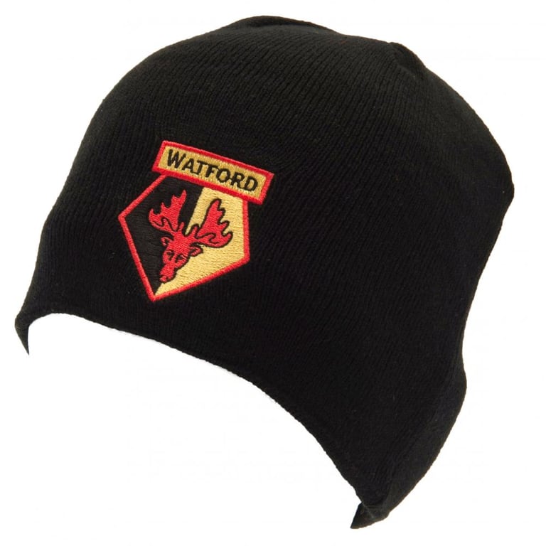 Watford FC Black Dome Knitted Beanie with Embroidered Crest