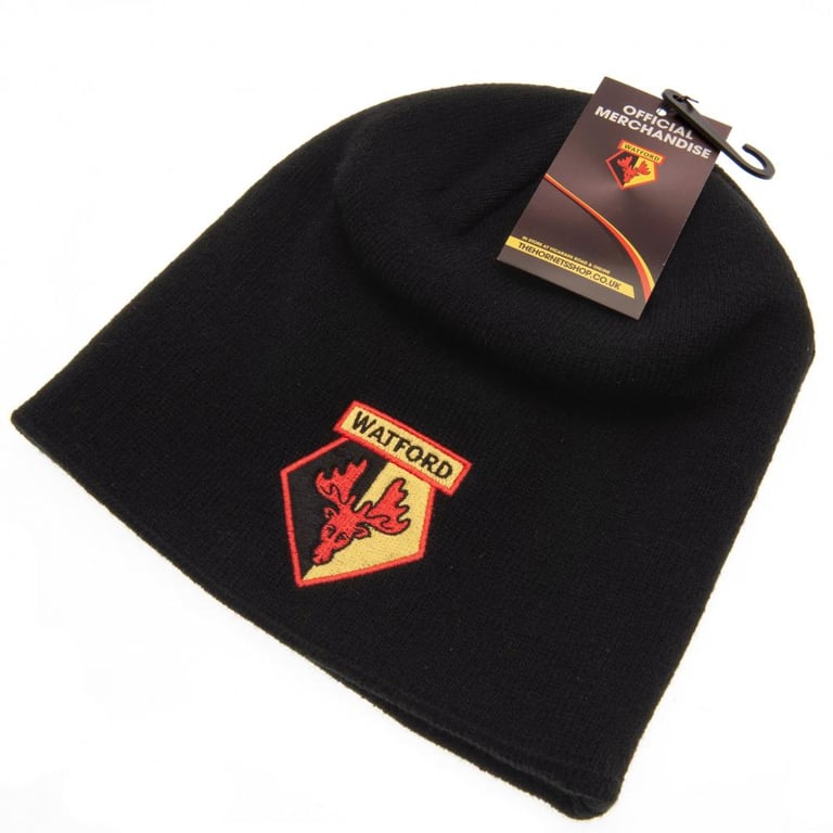 Watford FC Black Dome Knitted Beanie with Embroidered Crest