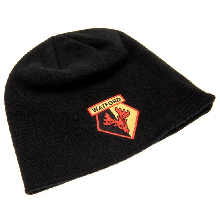 Watford FC Black Dome Knitted Beanie with Embroidered Crest