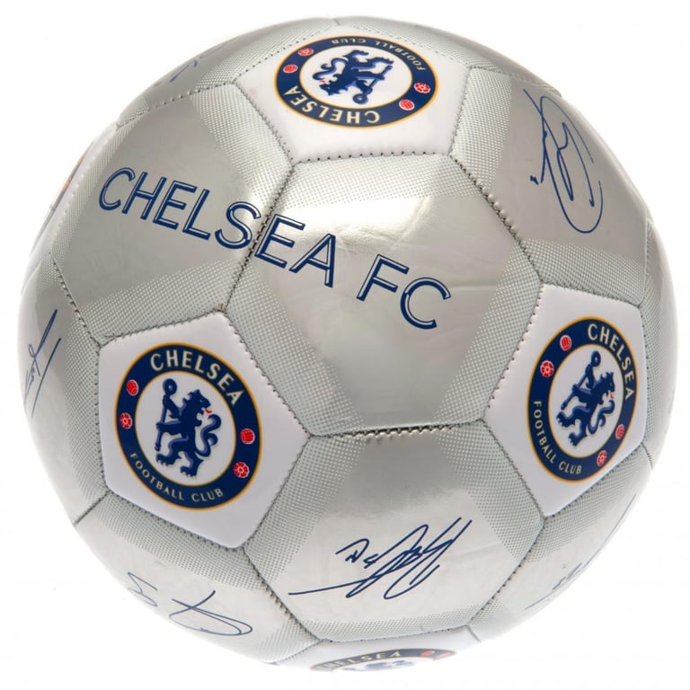 Chelsea FC Sig Silver Football - 32 Panel Synthetic Ball with Official Crest and Player Signatures