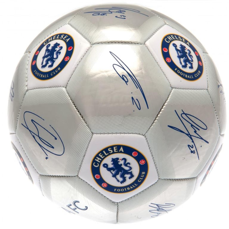 Chelsea FC Sig Silver Football - 32 Panel Synthetic Ball with Official Crest and Player Signatures