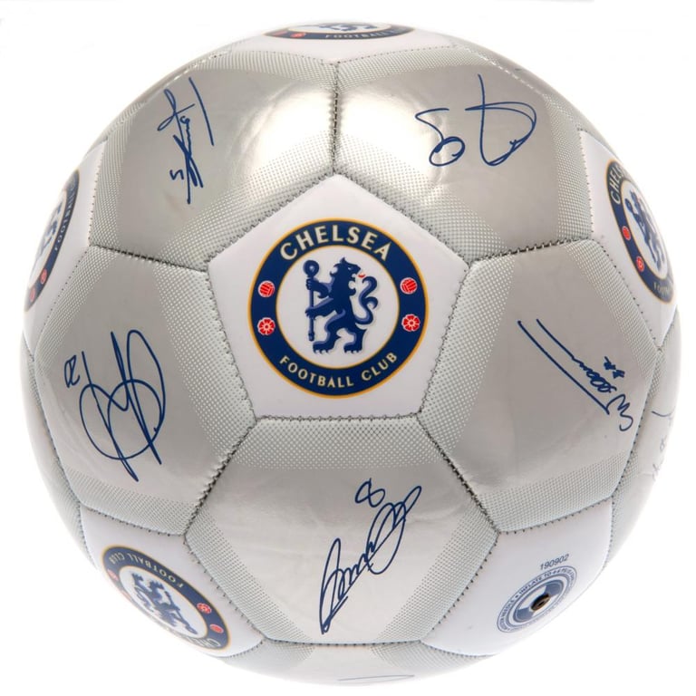 Chelsea FC Sig Silver Football - 32 Panel Synthetic Ball with Official Crest and Player Signatures