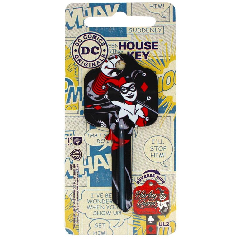 DC Comics Door Key Harley Quinn - High Quality Blank Door Key with Detailed Harley Quinn Designs, UL2 & UL054 Compatible