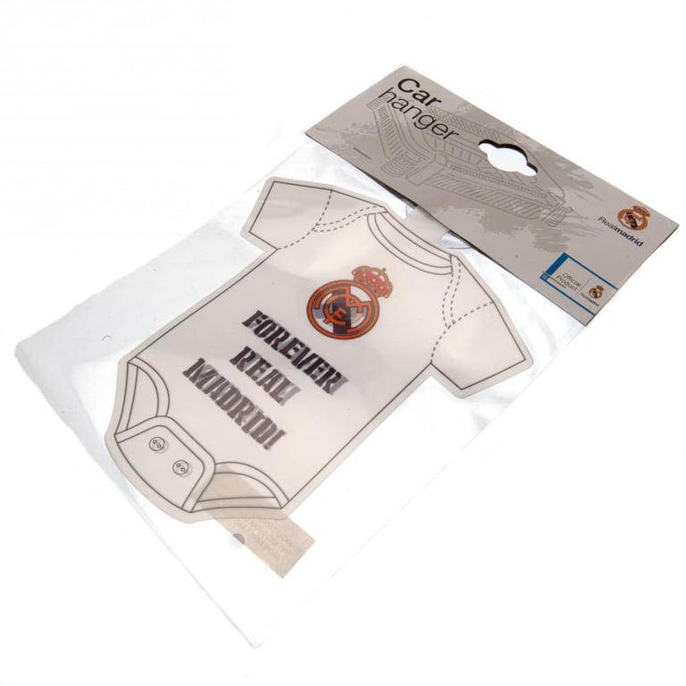 Real Madrid CF Baby On Board Sign - White Bodysuit Design with Madrid Crest and Car Safety Notice