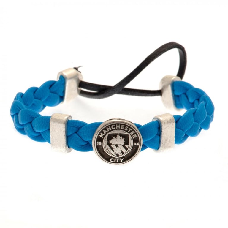 Manchester City FC Adjustable PU Slider Bracelet with Old Silver Crest