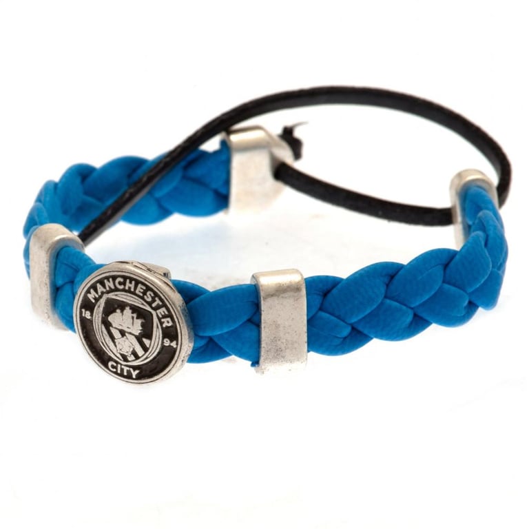 Manchester City FC Adjustable PU Slider Bracelet with Old Silver Crest