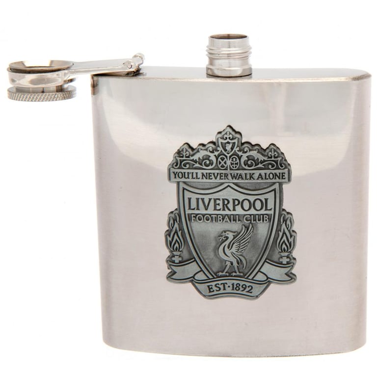 Liverpool FC 6oz Stainless Steel Hip Flask with Antique Badge