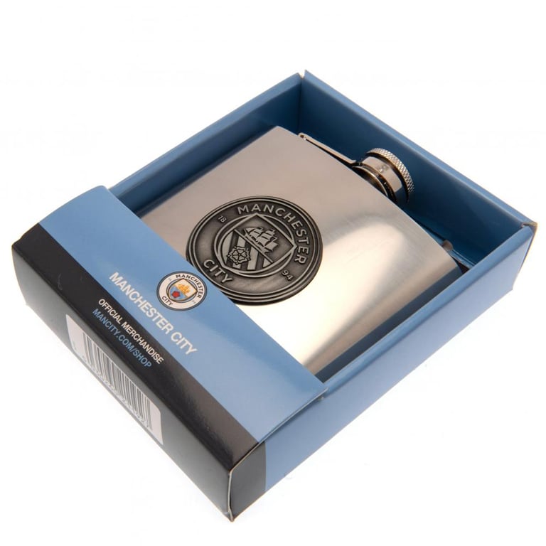Manchester City FC 6oz Stainless Steel Hip Flask with Antique Badge