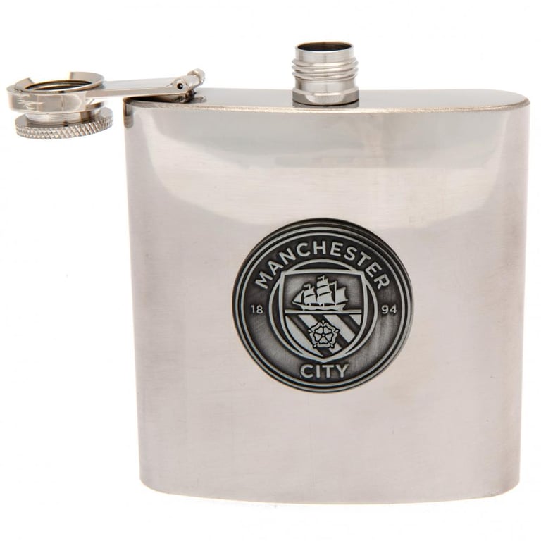 Manchester City FC 6oz Stainless Steel Hip Flask with Antique Badge
