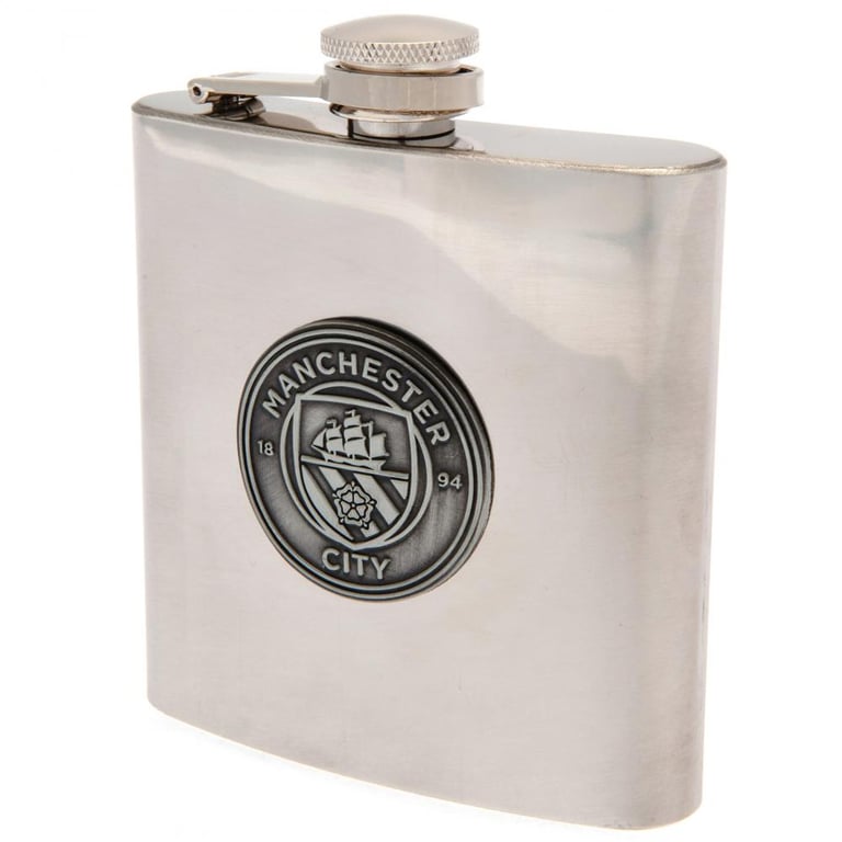Manchester City FC 6oz Stainless Steel Hip Flask with Antique Badge