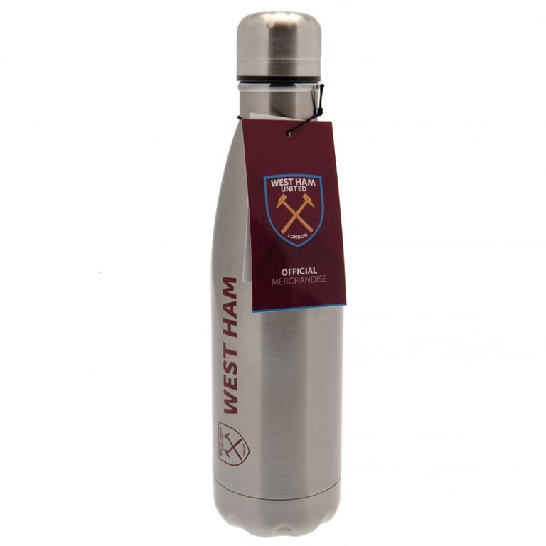 West Ham United FC Stainless Steel Thermal Flask - 24hr Temperature Retention & Silver Metallic Finish