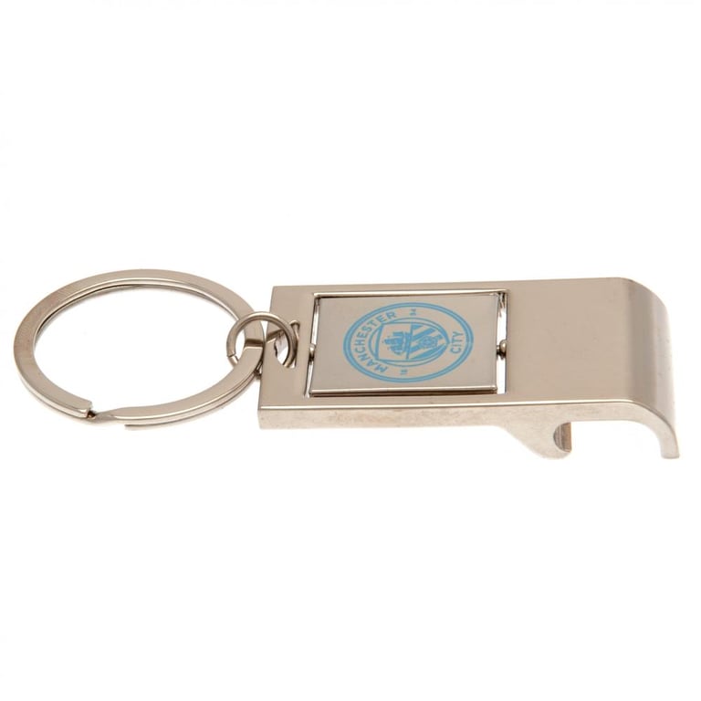 Manchester City FC Executive Metal Keyring with Spinning Crest Print and Bottle Opener Function