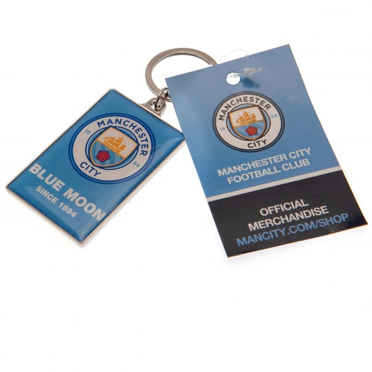 Manchester City FC Deluxe Heavy Metal Keyring - Official Crest and Slogan Design