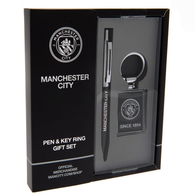 Manchester City FC Executive Pen & Keyring Gift Set - Black Ink & Large Rectangle Keyring