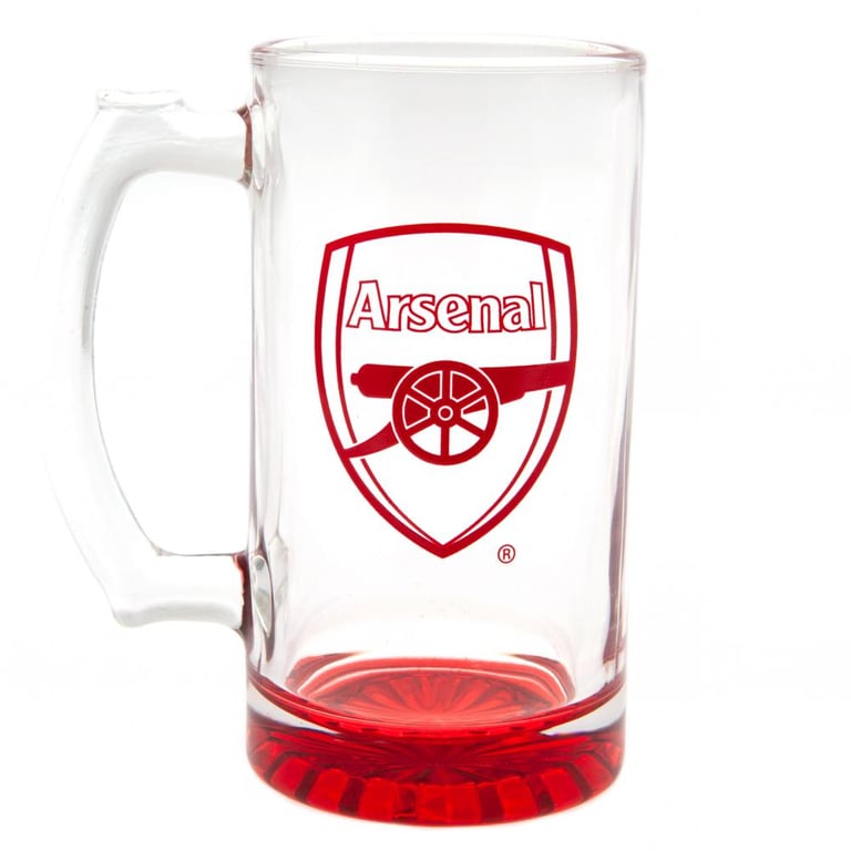 Arsenal FC Red Glass Stein Tankard - Official Club Crest Stadium Ware