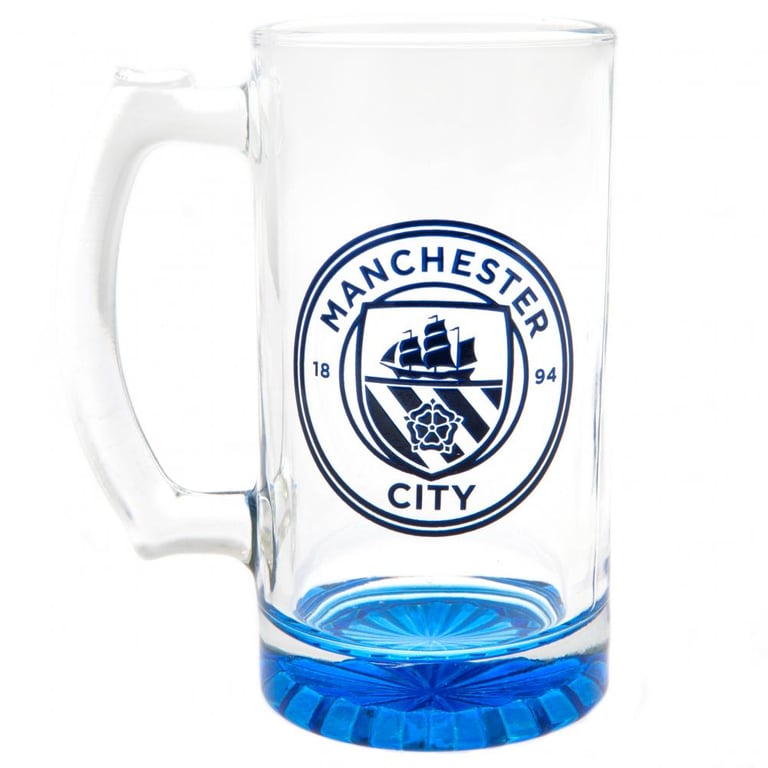 Manchester City FC Blue Crest Glass Stein Tankard